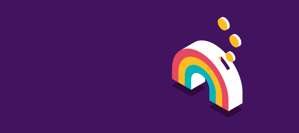 Illustration of a rainbow moneybox